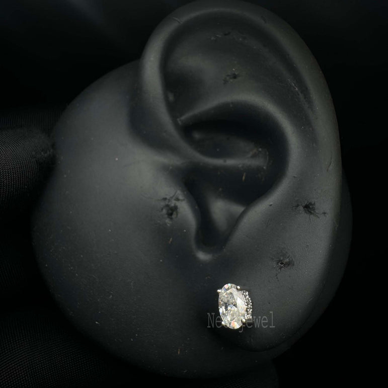 Oval Diamond Engraved Threaded Stud Earring Labgrown Diamond Helix Stud External Threaded Labret Piercing