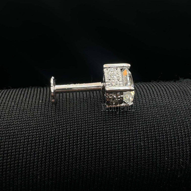 Oval Diamond Engraved Threaded Stud Earring Labgrown Diamond Helix Stud External Threaded Labret Piercing