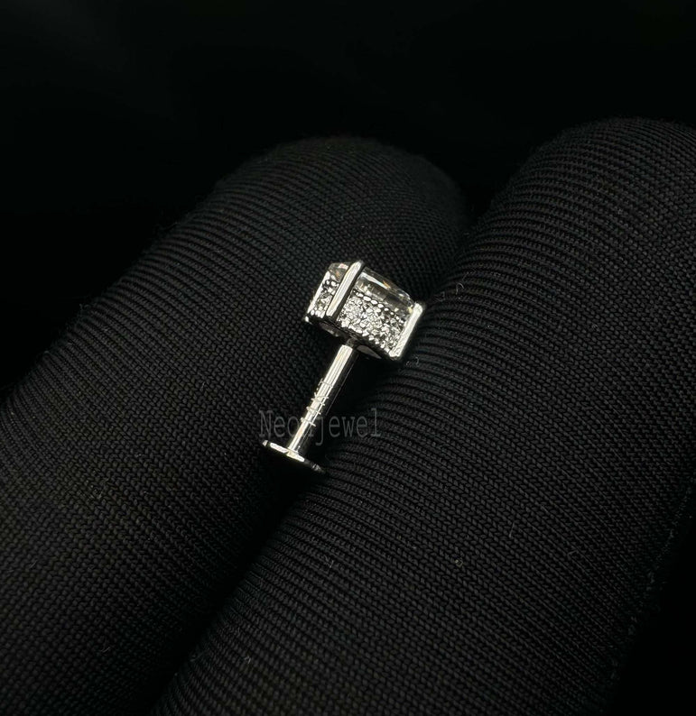 Oval Diamond Engraved Threaded Stud Earring Labgrown Diamond Helix Stud External Threaded Labret Piercing