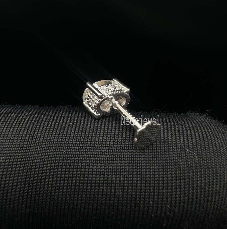 Oval Diamond Engraved Threaded Stud Earring Labgrown Diamond Helix Stud External Threaded Labret Piercing