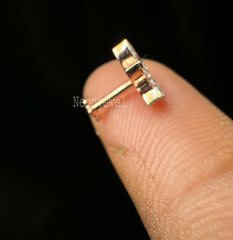 Invisible Set Diamond Lotus Stud Earring Marquise Diamond Earring Diamond Piercing For Her 10K Solid Gold Marquise Daith Stud