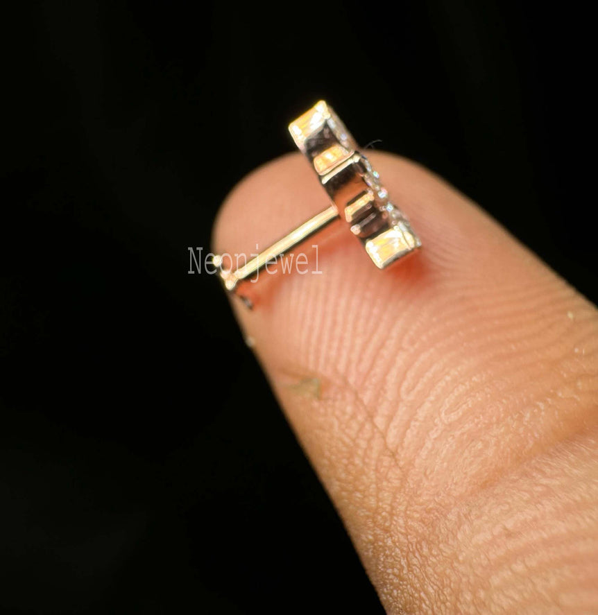 Invisible Set Diamond Lotus Stud Earring Marquise Diamond Earring Diamond Piercing For Her 10K Solid Gold Marquise Daith Stud