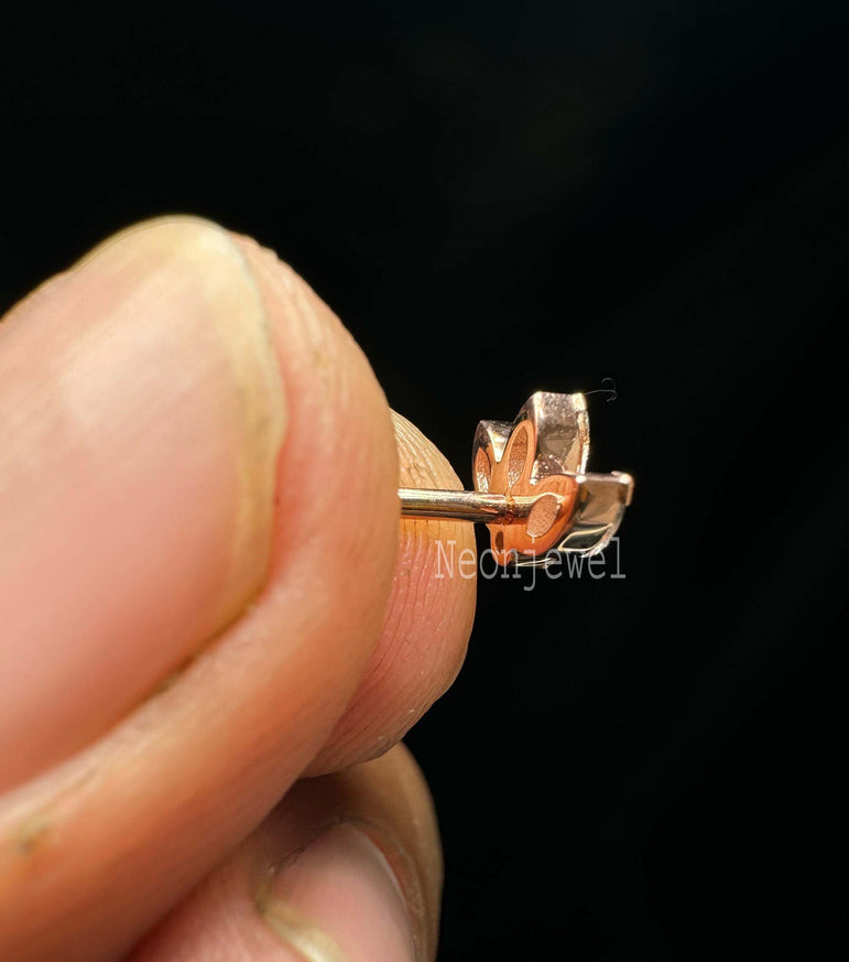 Invisible Set Diamond Lotus Stud Earring Marquise Diamond Earring Diamond Piercing For Her 10K Solid Gold Marquise Daith Stud