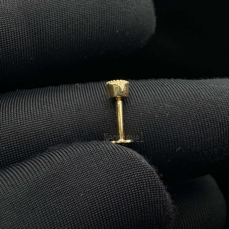 Scalloped Bezel Set 14K Gold Round Diamond Stud Piercing stud for Her Ball Flower Threaded Stud Earring, Piercing, Solitaire Tragus Earring