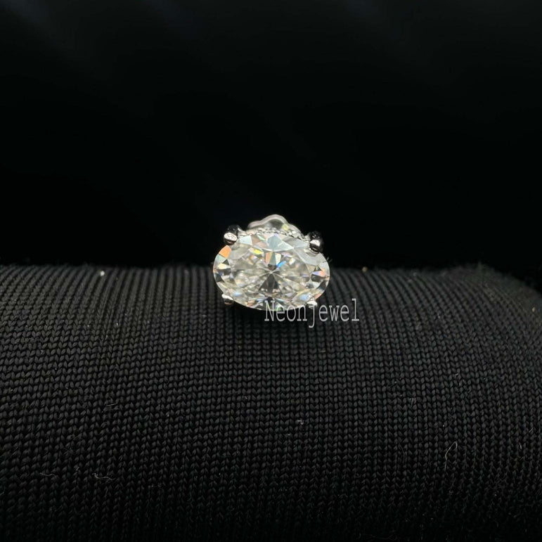Oval Diamond Engraved Threaded Stud Earring Labgrown Diamond Helix Stud External Threaded Labret Piercing
