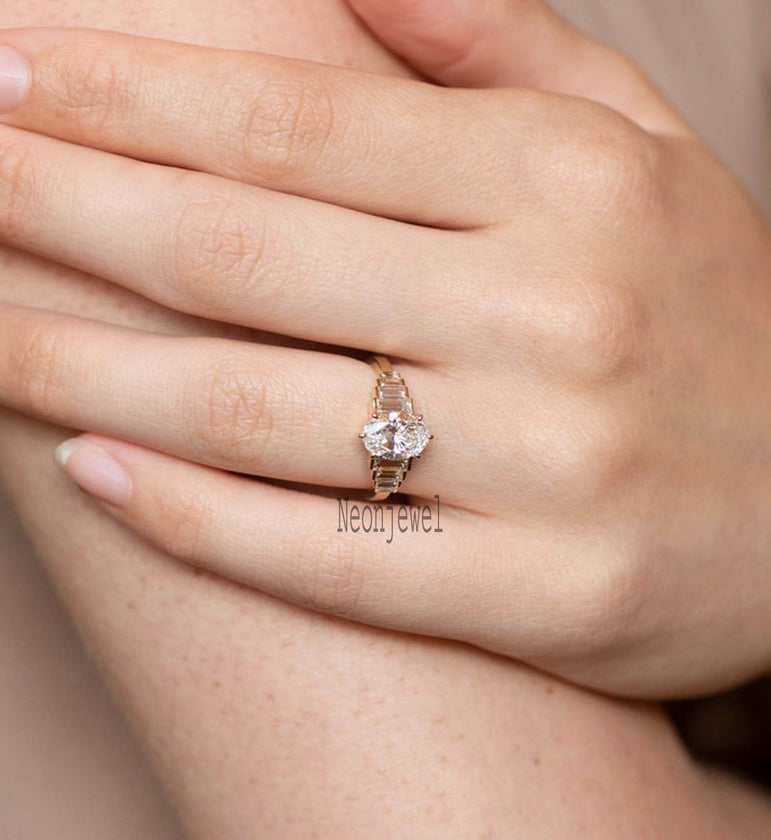 Channel Set Moissanite Wedding Ring 3 Ct Oval Cut Moissanite 14K Solid Gold Ring