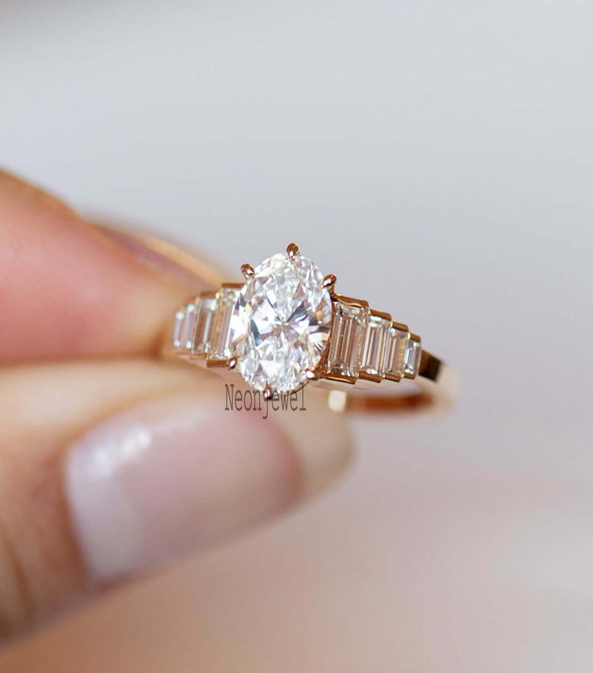 Channel Set Moissanite Wedding Ring 3 Ct Oval Cut Moissanite 14K Solid Gold Ring