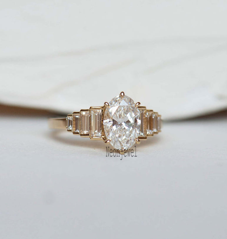 Channel Set Moissanite Wedding Ring 3 Ct Oval Cut Moissanite 14K Solid Gold Ring