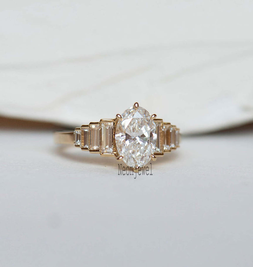 Channel Set Moissanite Wedding Ring 3 Ct Oval Cut Moissanite 14K Solid Gold Ring