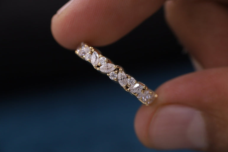 Marquise Wedding Band Marquise & Round Moissanite Band Cluster Diamond Ring For Her