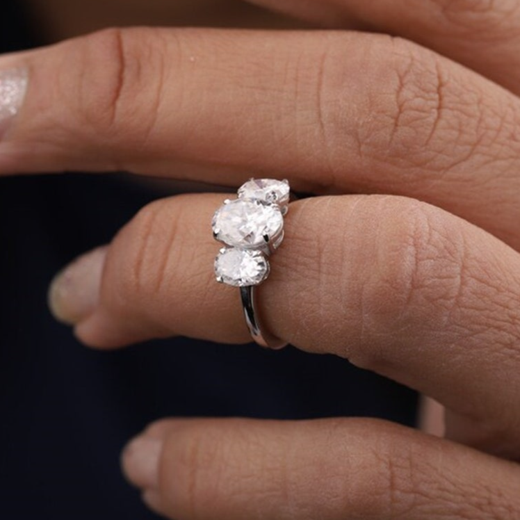 Oval Cut Moissanite Three Stone Engagement Ring Three Oval Diamond Ring