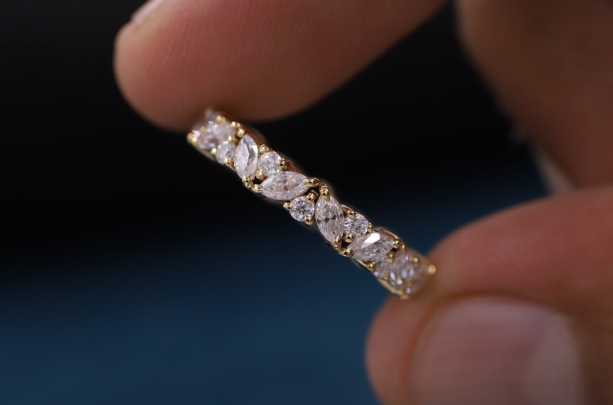 Marquise Wedding Band Marquise & Round Moissanite Band Cluster Diamond Ring For Her