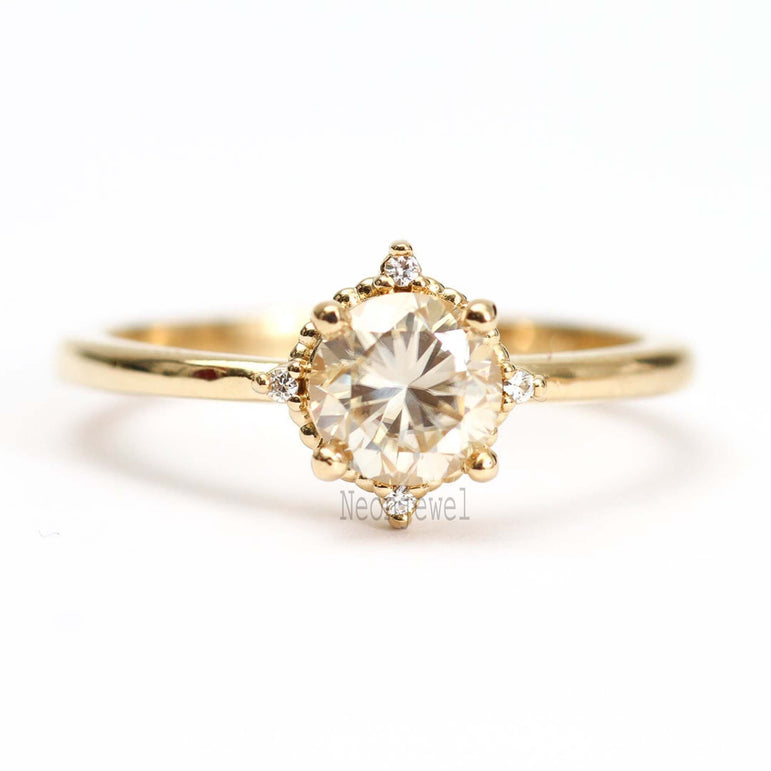 1.50 Ct Round Moissanite Cluster Wedding Ring 14K Solid Yellow Gold