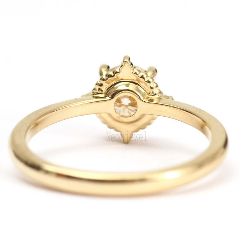 1.50 Ct Round Moissanite Cluster Wedding Ring 14K Solid Yellow Gold