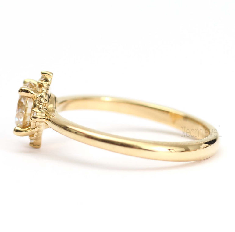 1.50 Ct Round Moissanite Cluster Wedding Ring 14K Solid Yellow Gold