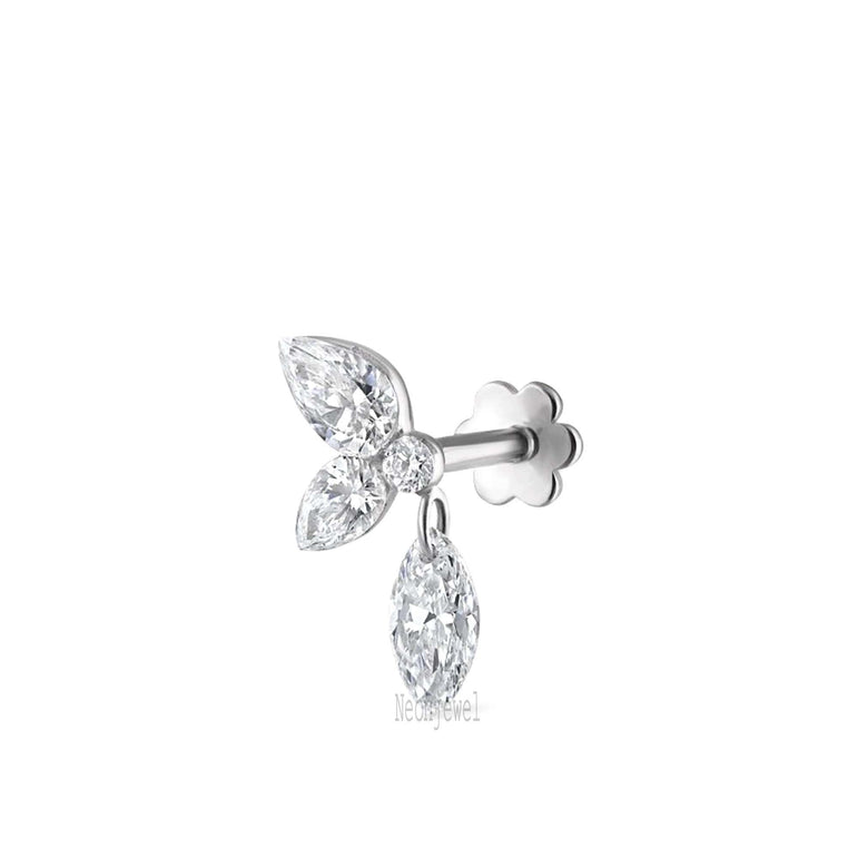 Echo Marquise Diamond Stud Earring Pear Diamond Threaded Stud Earring Daith Piercing