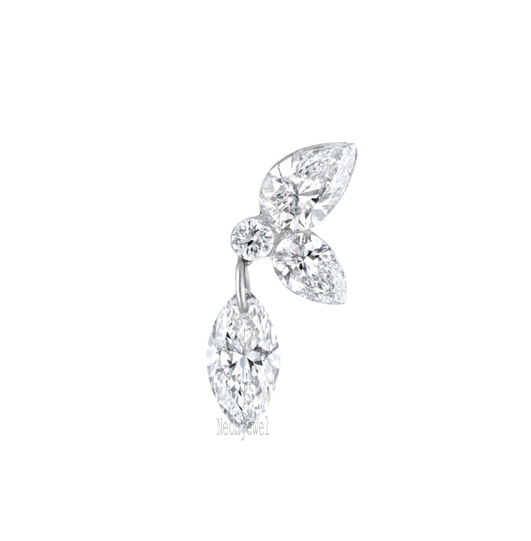 Echo Marquise Diamond Stud Earring Pear Diamond Threaded Stud Earring Daith Piercing