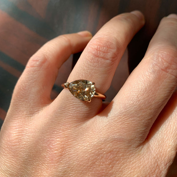 Chocolate Brown 1.93 Ct Pear Moissanite East West Wedding Ring Proposal Ring For Her