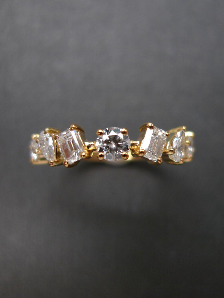 Mix Stone Moissanite Wedding Band Dainty Moissanite Band 14K Solid Yellow Gold Matching Ring