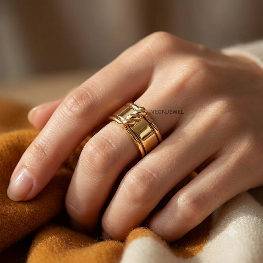 Gold Twisted Rope Cover for Oura Ring, Smooth Double Band Smart Ring Protector