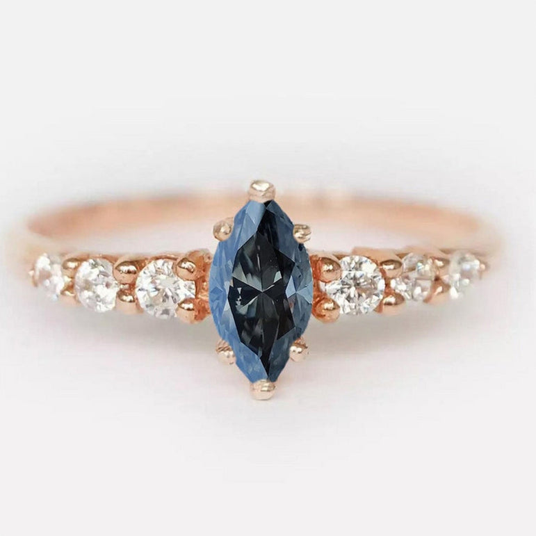 2.00 Ct Dark Grey Marquise Cut Moissanite Vintage Engagement Ring