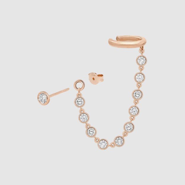 Ear Cuff Connecting Ear Stud Chain Jacket Front Back Ear Chain 14k Gold Enhancer Earring Sparkling Lab Grown Statement Ear Cuff