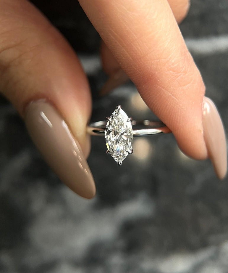 1.58 Ct Colorless Marquise Cut Moissanite Solitaire Engagement Ring