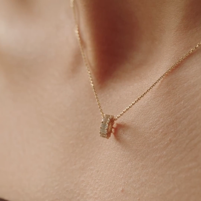 Minimalist Emerald Diamond Rondels Bead Pendant Necklace 14k Real Gold Sparkling Lab Grown Diamond Solitaire Everyday Charm Necklace