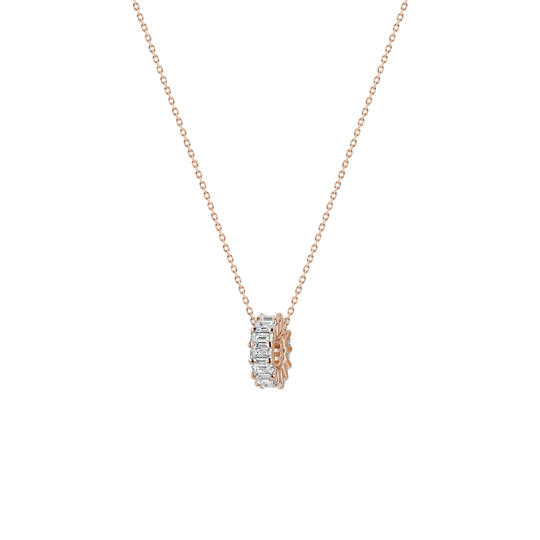 Minimalist Emerald Diamond Rondels Bead Pendant Necklace 14k Real Gold Sparkling Lab Grown Diamond Solitaire Everyday Charm Necklace