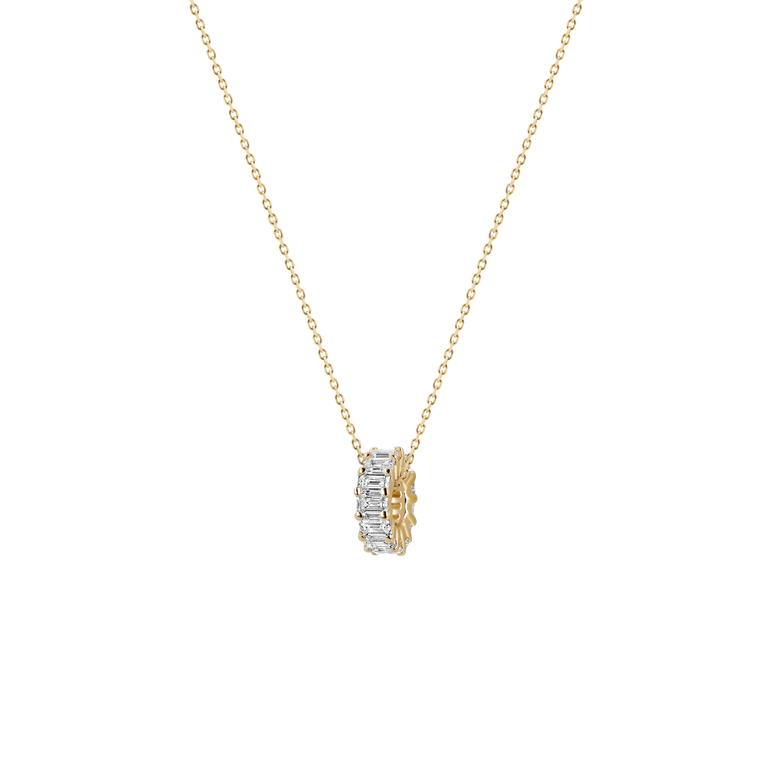 Minimalist Emerald Diamond Rondels Bead Pendant Necklace 14k Real Gold Sparkling Lab Grown Diamond Solitaire Everyday Charm Necklace