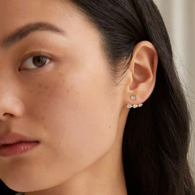 Pear Diamond Ear Jacket 14k Solid Gold Dangle Drop Earring For Stud Sparkling Lab Grown Diamond Earring