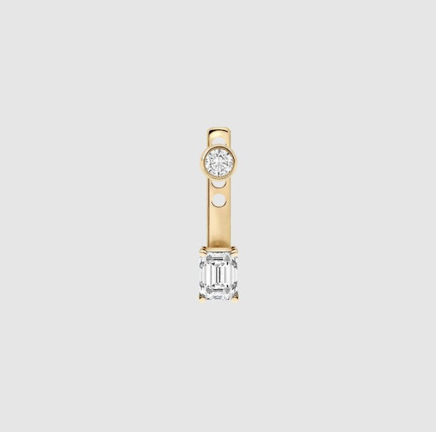 Emerald Diamond Ear Jacket 14k Solid Gold Dangle Drop Earring For Stud Prong Set Sparkling Lab Grown Diamond Earring