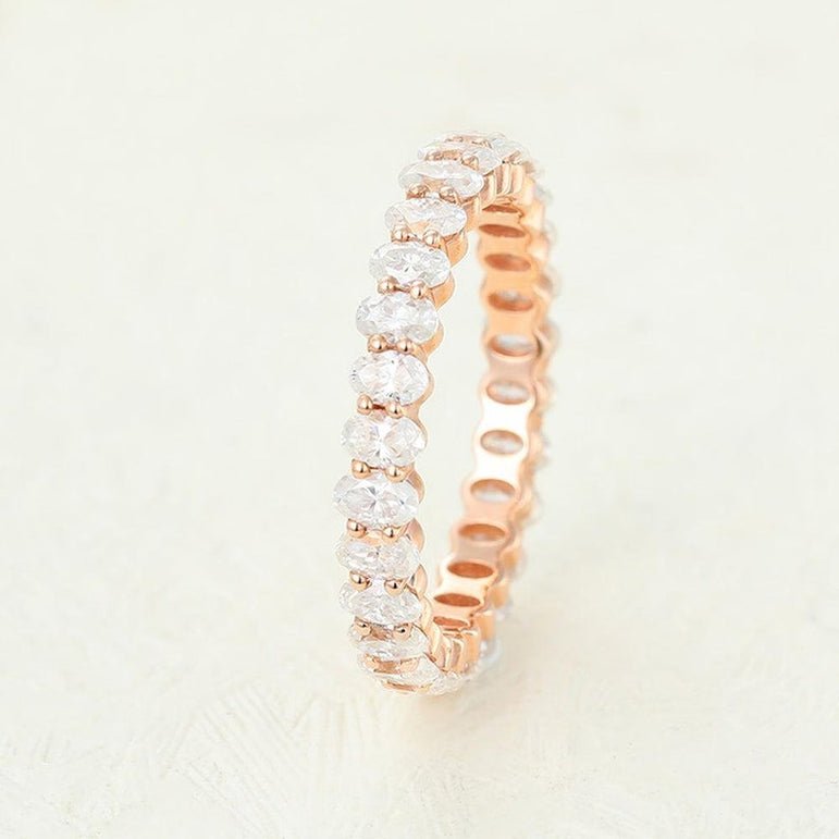 Oval Moissanite Wedding Band Oval Eternity Band Shared Prong Diamond Matching Band