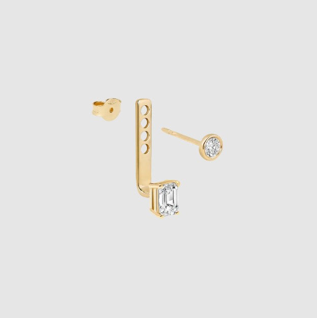 Emerald Diamond Ear Jacket 14k Solid Gold Dangle Drop Earring For Stud Prong Set Sparkling Lab Grown Diamond Earring