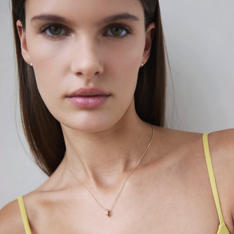 Flush Set Diamond Rondels Charm Necklace 14k Real Gold Round Cut Sparkling Lab Grown Diamond Minimalist Chunky Charm Holder Necklace