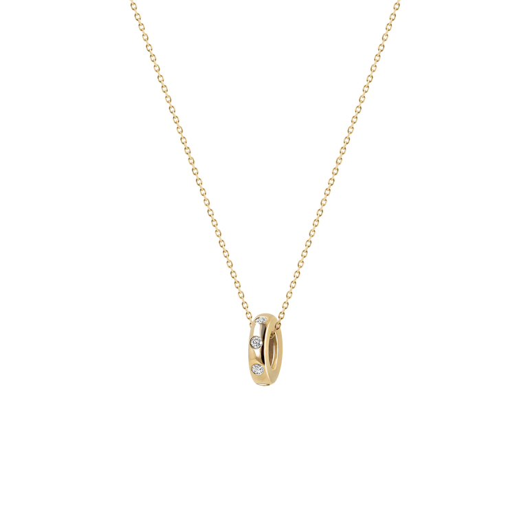 Flush Set Diamond Rondels Charm Necklace 14k Real Gold Round Cut Sparkling Lab Grown Diamond Minimalist Chunky Charm Holder Necklace
