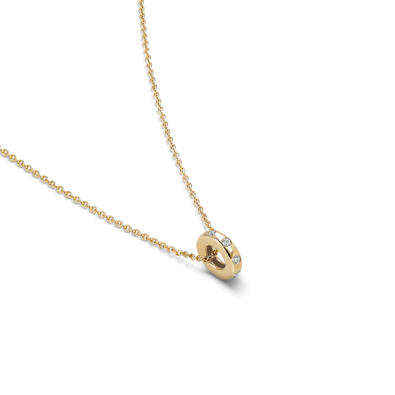 Flush Set Diamond Rondels Charm Necklace 14k Real Gold Round Cut Sparkling Lab Grown Diamond Minimalist Chunky Charm Holder Necklace