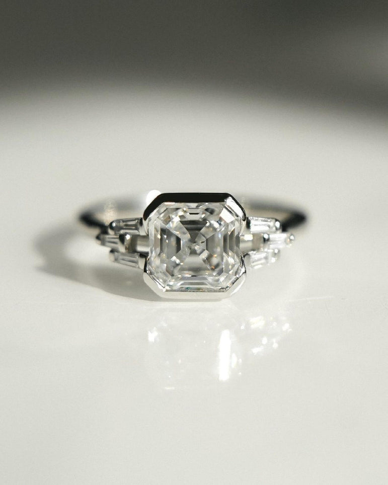 Half Bezel Moissanite Engagement Ring 3 Ct Ascher Moissanite Wedding Ring Cluster Ring