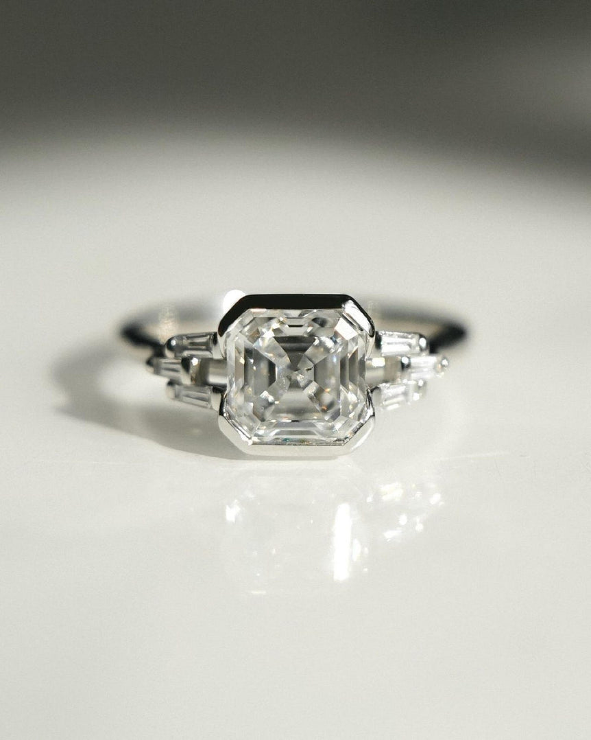 Half Bezel Moissanite Engagement Ring 3 Ct Ascher Moissanite Wedding Ring Cluster Ring