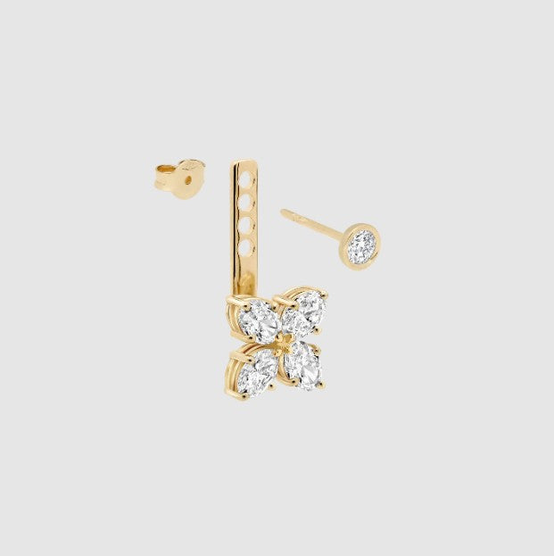 Oval Diamond Ear Jacket 14k Solid Gold Dangle Drop Earring For Stud Sparkling Lab Grown Diamond Earring