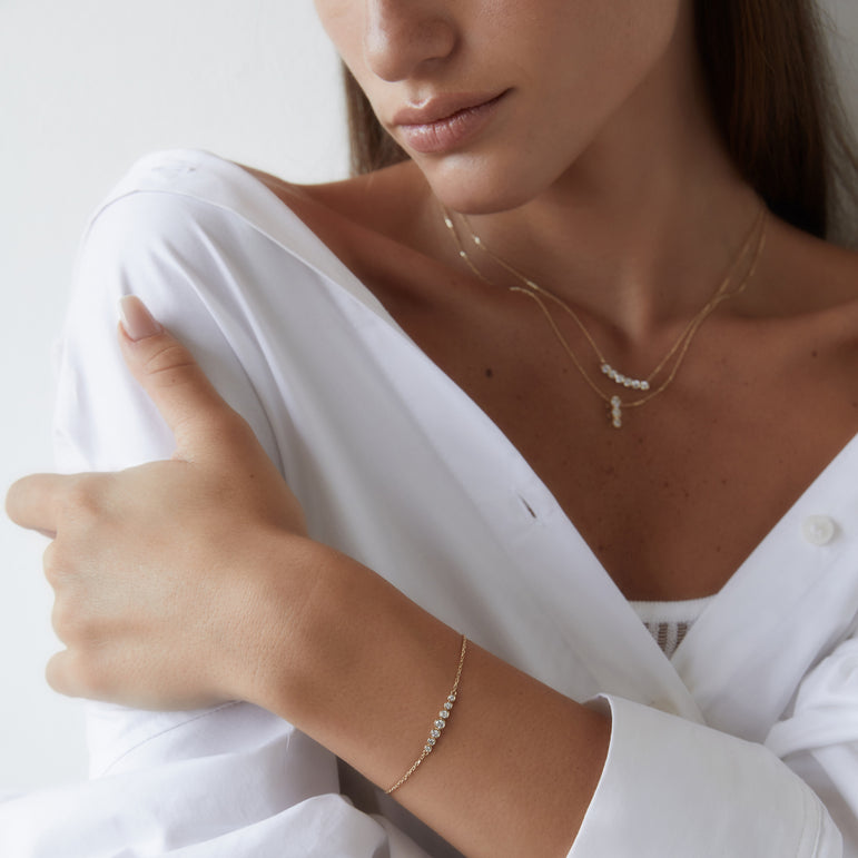 Dainty Diamond Bracelet 14k 18k Real Gold Round Cut Bezel Set Lab Grown Diamond Minimalist Layering Everyday Solitaire Chunky Chain Bracelet