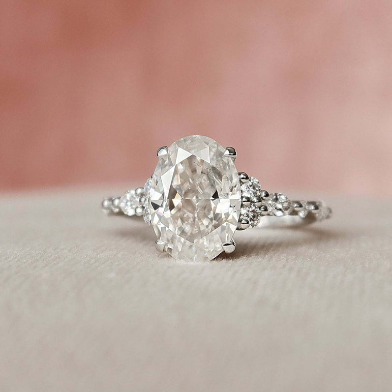 Oval Cut Moissanite Cluster Engagement Ring Oval Wedding Band 2 Ct Colorless Moissanite Unique Ring