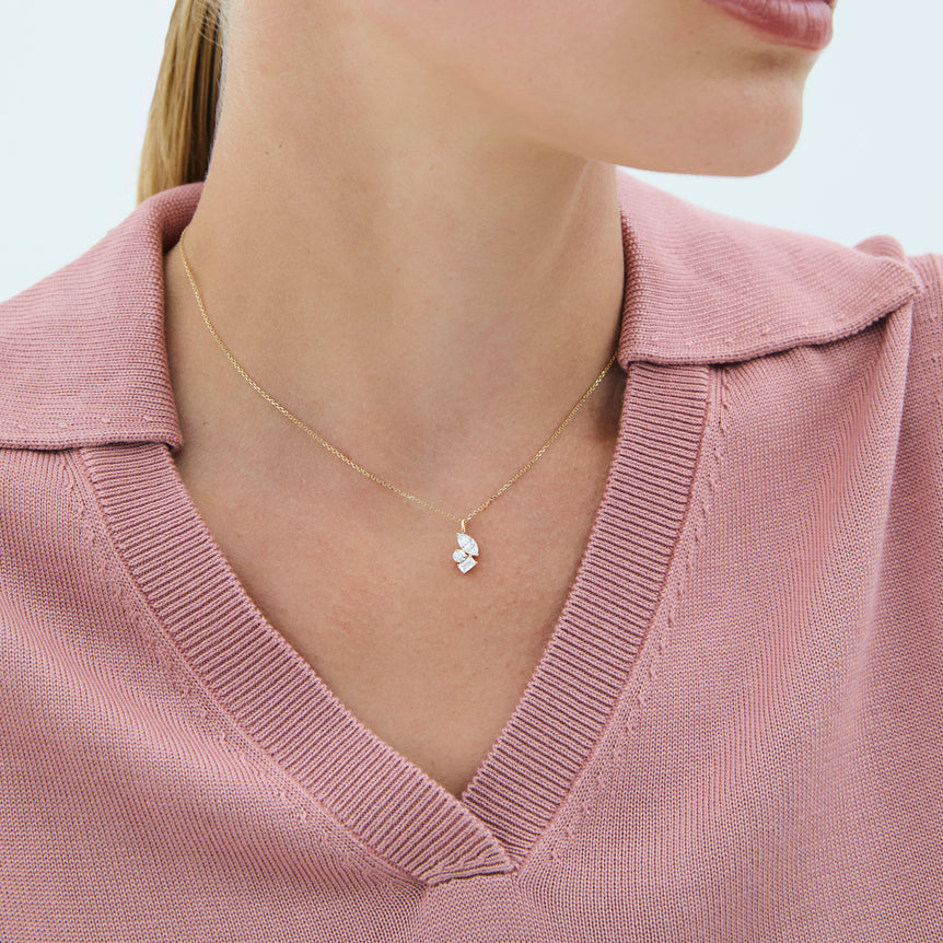 Trilogy Diamond Pendant Necklace Minimalist Everyday Cluster 14k Gold Prong Set Charm Necklace Sparkling Lab Diamond Pendant For Women