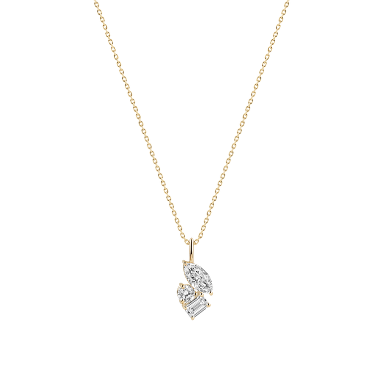Trilogy Diamond Pendant Necklace Minimalist Everyday Cluster 14k Gold Prong Set Charm Necklace Sparkling Lab Diamond Pendant For Women