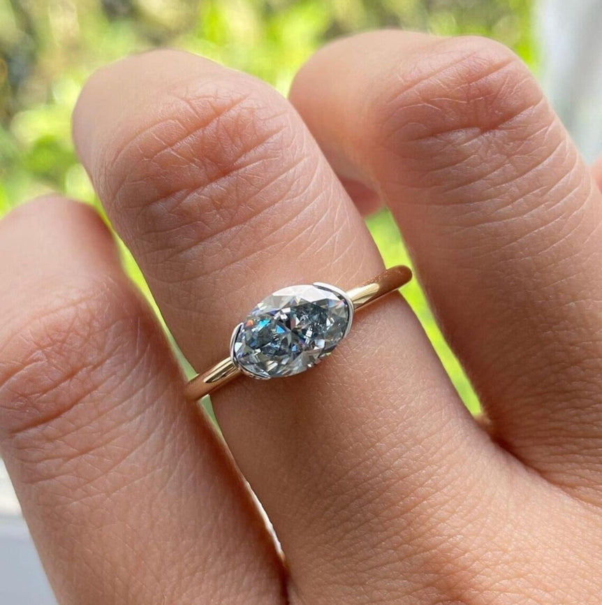 Oval Engagement Ring 2 Ct Grey Oval Moissanite Solitaire Wedding Ring Vintage Moissanite Ring