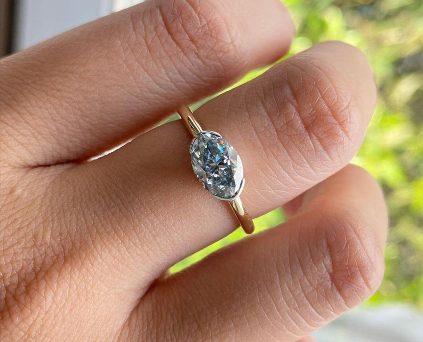 Oval Engagement Ring 2 Ct Grey Oval Moissanite Solitaire Wedding Ring Vintage Moissanite Ring