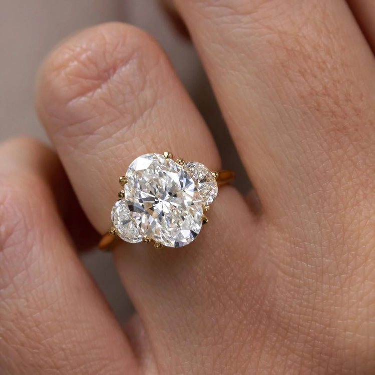 Three Stone Moissanite Engagement Ring Ct Oval Moissanite