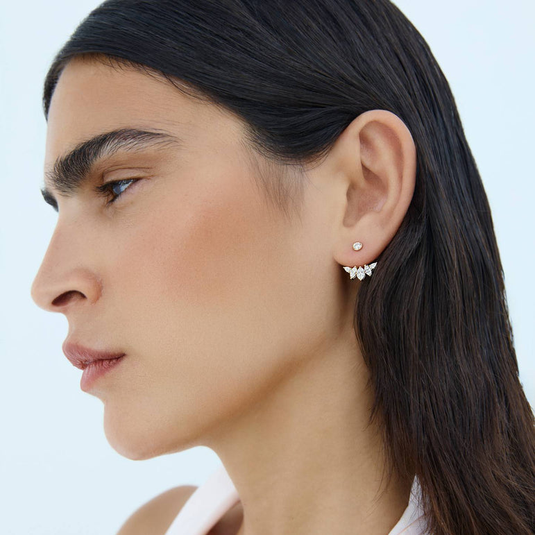 Multi Diamond Ear Jacket 14k Solid Gold Dangle Drop Earring For Stud Sparkling Lab Grown Diamond Earring