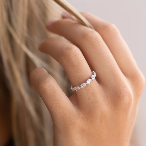 Full Eternity Wedding Band Pear Moissanite Band Minimalist Stacking Ring Anniversary Gift Ring Vintage Wedding Band