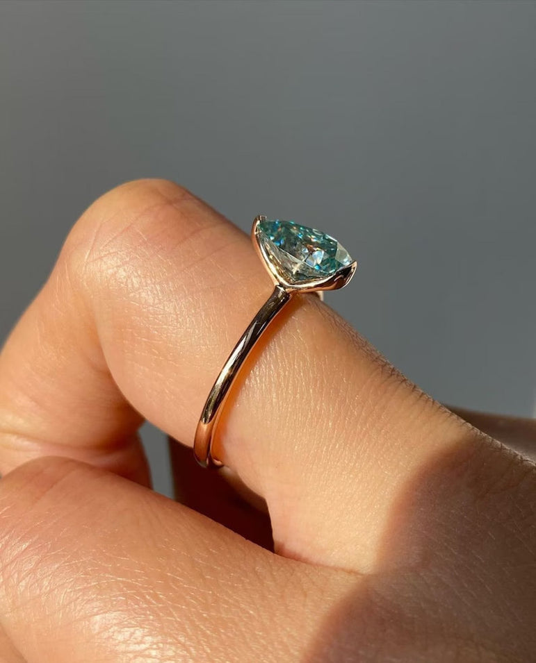 Blue Green Pear Cut Moissanite Engagement Ring Solitaire Moissanite Ring